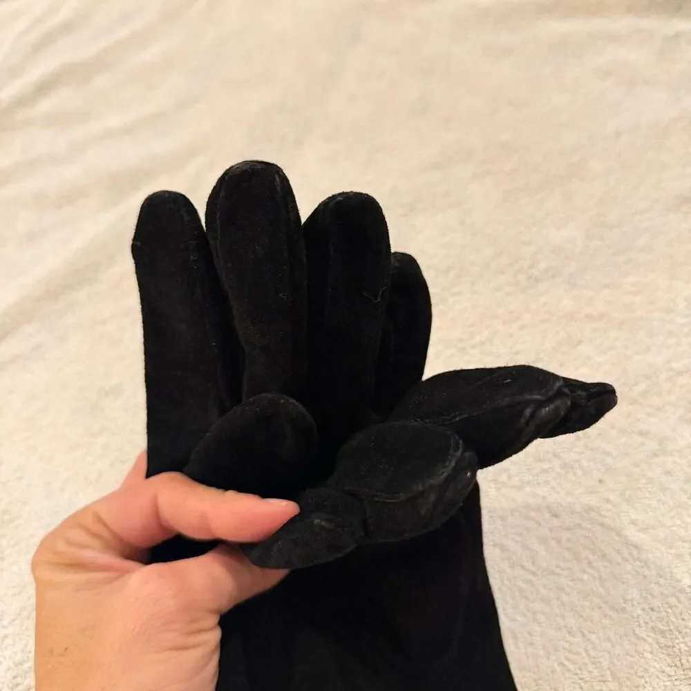 Fownes Suede Black Gloves Wrist Vintage XL Unisex Lined Classic